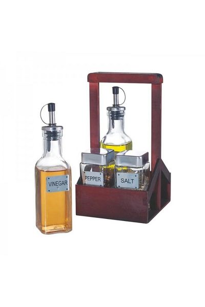 Horecano 4-piece glass spice set with wooden stand and handle