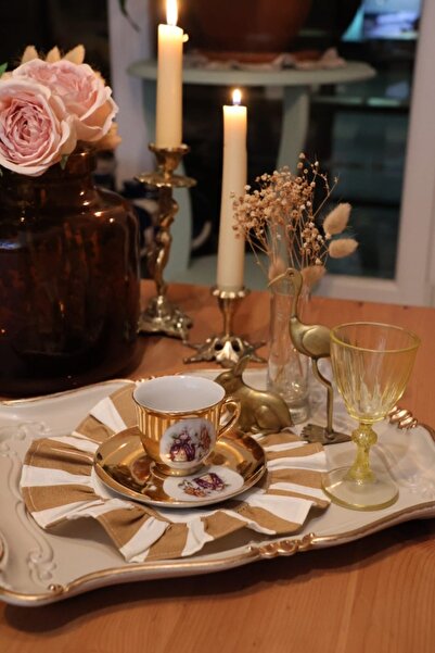 vintagetasarım طبق تقديم القهوة مع كشكش 2 قطعة 20 سم