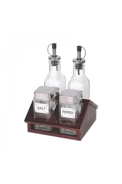 Horecano 4-piece glass spice set with wooden stand