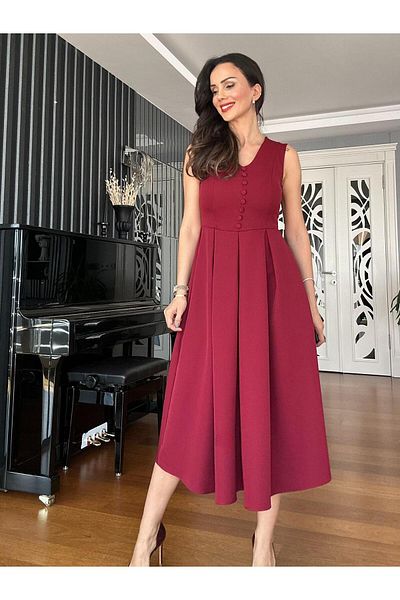 Atelier Derin Rochie midi cu nasturi burgundy cu decolteu in V