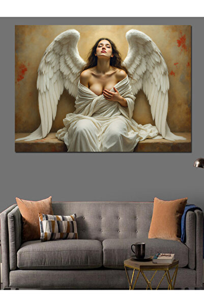 KanvasSepeti Beyaz Elbiseli Işıklı Melek Yağlı boya Dokulu Yüksek kaliteli Ka...