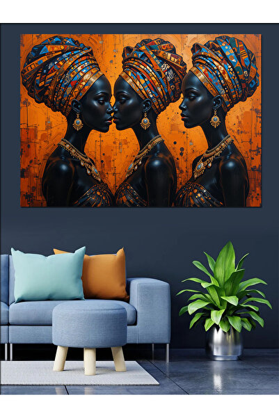 Tablo Mega Afrikalı Kadınlar Geleneksel Başlıklarla Dekoratif Tablo