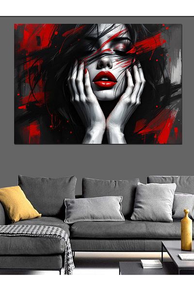 Tablomega Pictură decorativă pentru femei cu machiaj negru roșu
