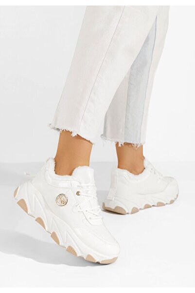 B T Shoes Γυναικεία Γούνινα Σνίκερς Καφάρα Λευκά
