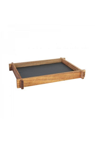 Viejo Valle Slate platter with acacia wood support, 35x25x4 cm