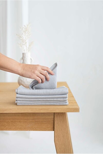 Linen Mood Premier Gri Renk 6’lı Panama Keteni Peçete 40 X 40cm