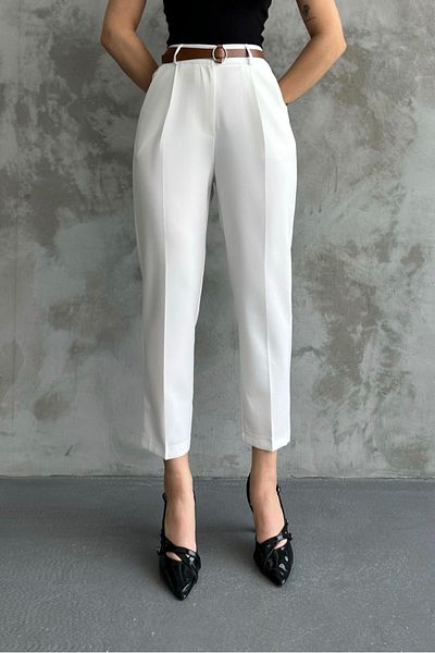macharel jeans pantaloni de damă din stofă de sezon cu picior skinny, alb