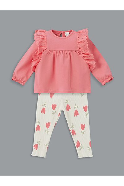 LC Waikiki New Season Crew Neck Floral Baby Girl Blouse and Leggings 2-Piece - S51267Z1