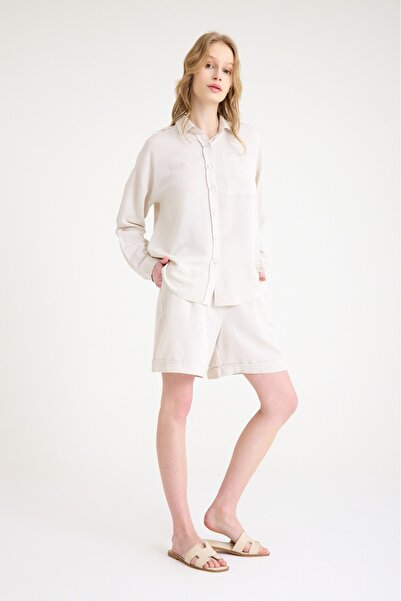 Toridas Linen Summer Long Sleeve Shirt Shorts Double Set