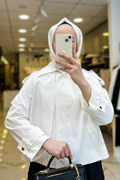 Vosse Sedna Ekru Kapüşonlu Düğmeli Trençkot