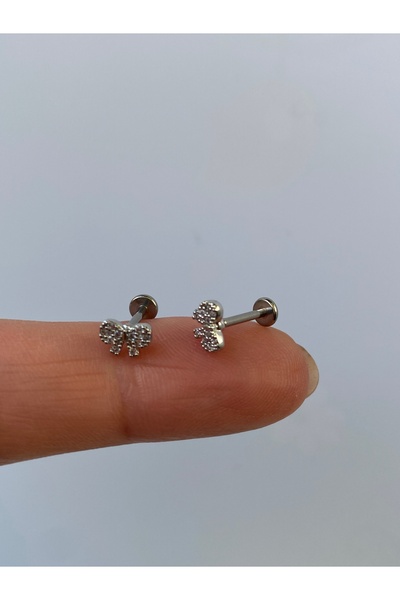kurukafagift Çelik Zirkon Taşlı Fiyonk Kurdele Piercing Tragus Helix Lob Kıkı...