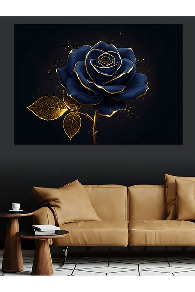 Tablomega Tablou decorativ cu trandafir cu detalii aurii