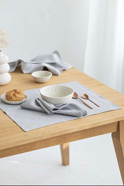 Linen Mood Premier Gri Renk 6’lı Panama Keteni Amerikan Servis 35 X 45cm