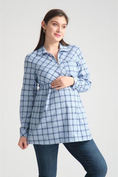 Işşıl Işşil B0014-Zipper Collar Plaid Breastfeeding Maternity Shirt