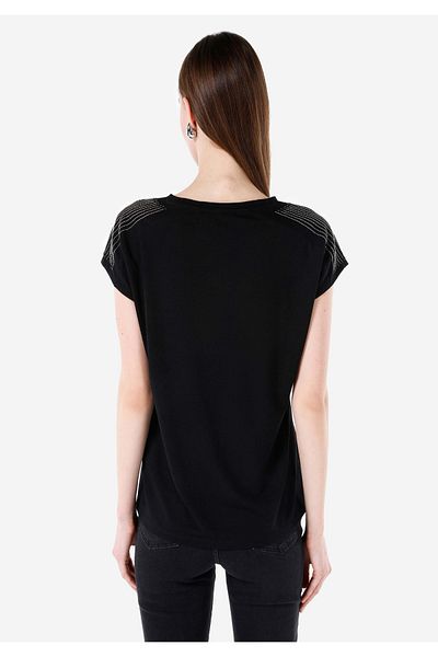 Colin's Tricou negru cu mânecă scurtă pentru femei, cu gât rotund, cu croiala normală