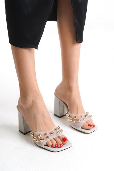 Niloshka Γυναικείες παντόφλες STARLINING Soft Grey Patent Leather Transparent Trock