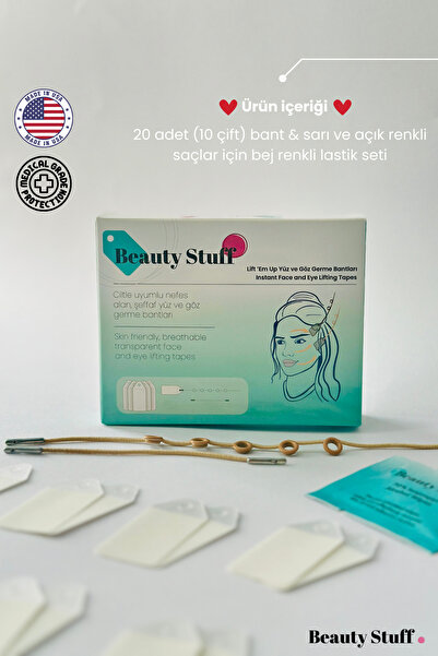 Lift Em Up Bej Lastıklı Yüz & Göz Germe Bantları (20'Lİ PAKET)