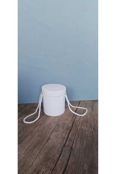 KERİBOX İpli Beyaz Silindir Kutu Çap 10.5 Yükseklik 12cm