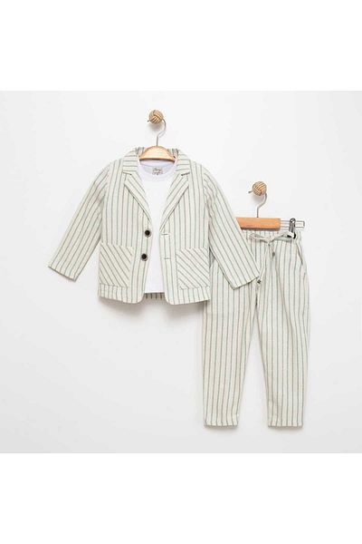DFN Set jachetă/tricou/pantaloni din in dungi