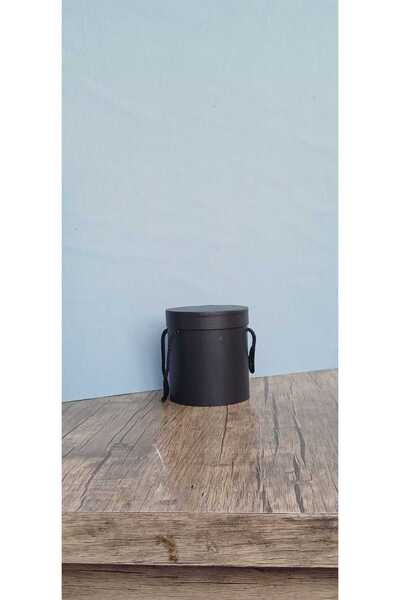 KERİBOX İpli Siyah Silindir Kutu Çap 10.5 Yükseklik 12cm