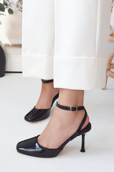 POLKA STORE Dupe Square Toe Back Open Stiletto Evening Dress Heeled Women's Shoes