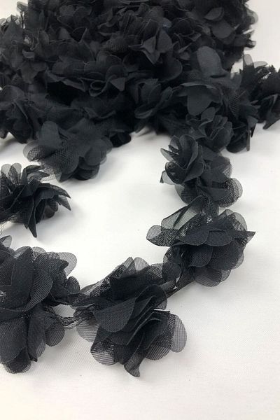 PASAMİA Laser Cut Black Chiffon Flower 1 Meter (9-10 Flowers Included)
