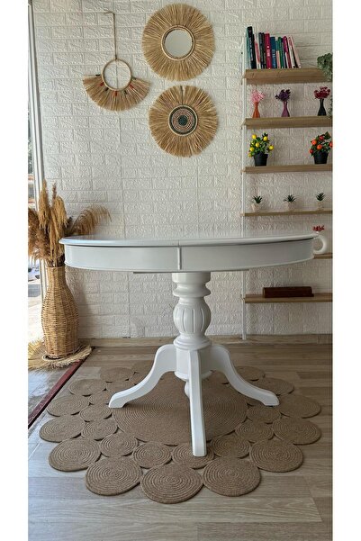 silla Concept Baba Ayaklı Masa Ahşap Yuvarlak Beyaz Renkli Açılır Masa (ÇAP 110 CM)
