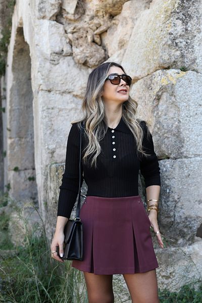 bytugcekaya Tricotaj subțiri cu nasturi cu guler polo negru mărime standard