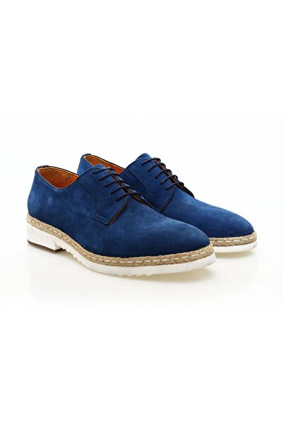 Butik Turquoise Color Lace-Up Genuine Leather Suede Men's Shoes
