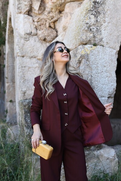 bytugcekaya Burgundy Back Button Detail Blazer