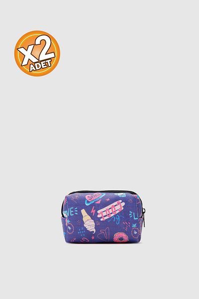 Shanta Figure Printed Purple C13 Compact Size Unisex Cosmetic and Coin Wallet X 2 Pcs