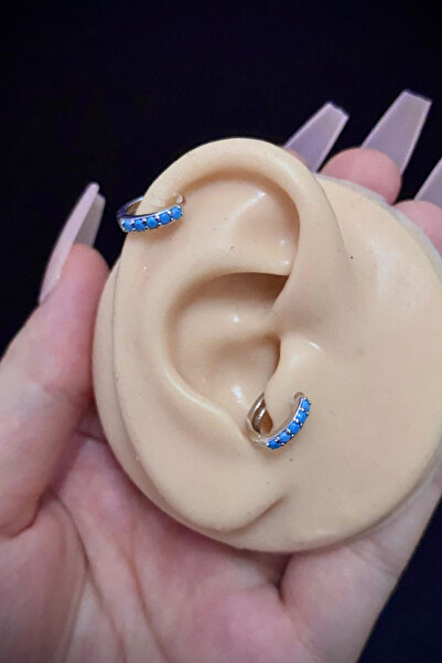 Blisse Piercing Kadın Turkuaz ve Zirkon Taşlı Tragus Helix Kıkırdak Daith Çel...