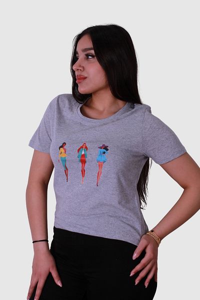 trender Tricou pentru femei cu imprimeu gri pentru trei femei