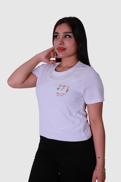 trender 3 Flower Print White Women's T-Shirt
