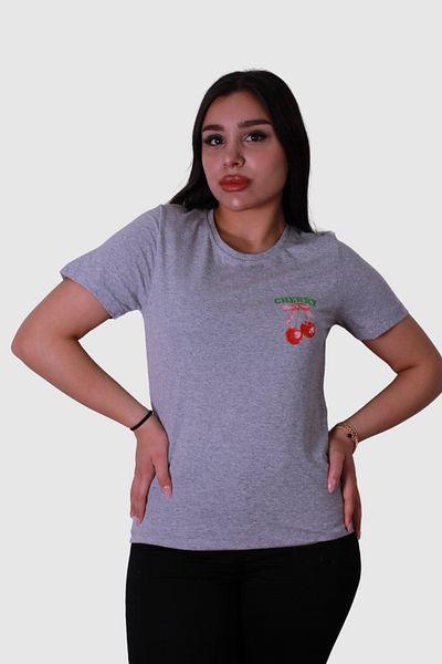 trender Tricou de damă gri cu imprimeu Cherry Model 3