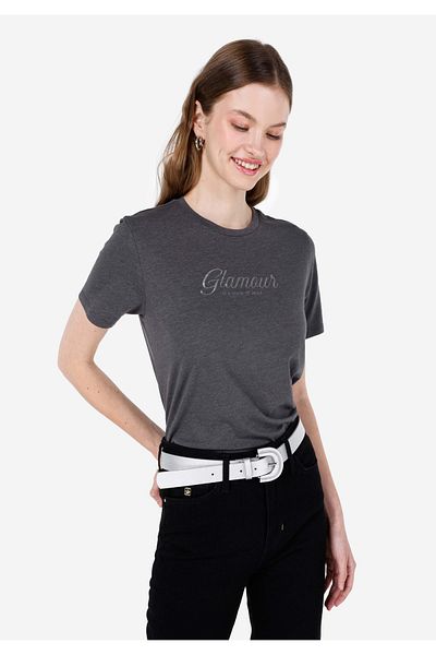 Colin's Tricou cu mânecă scurtă, antracit, cu decolteu rotund, cu imprimeu