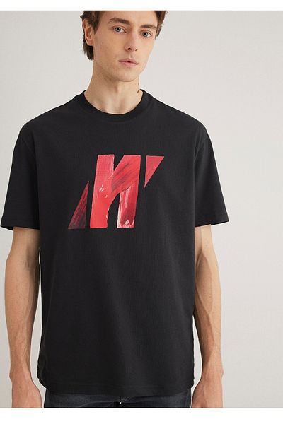 Mavi Pro Printed Comfortable Fit Men's Black T-Shirt