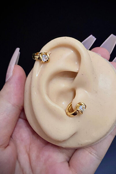 Blisse Piercing Kadın Zirkon Tek Taşlı Tragus Helix Kıkırdak Halka Çelik Pier...