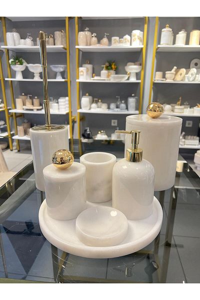 ege gross Copy - Decorative Marble Bathroom Set Set 7 Piece Large Disco Ball Brass Detailed Design Set