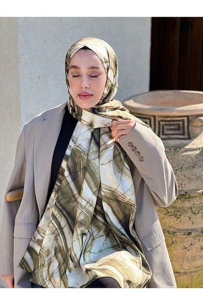 Modakaşmir شال من نسيج التويل بنمط رخامي