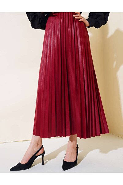 trendhazan Elastic Waist Leather Look Pleated Hijab Skirt