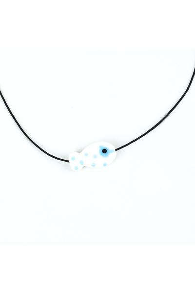 yfhobi 1 Adet - 20 mm Benekli Balık Desenli Porselen Boncuk, Beyaz Renk Porse...