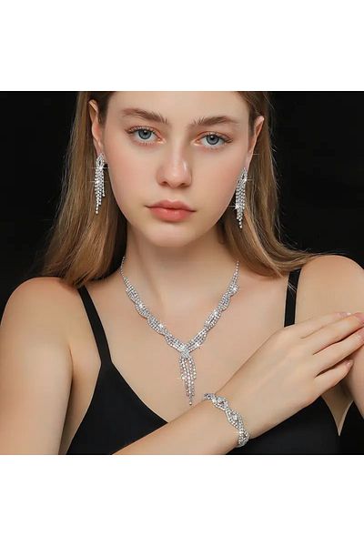 iyzi Tassel Taki Set with Cock Stone for Women: Necklace, Earrings, Bracelet