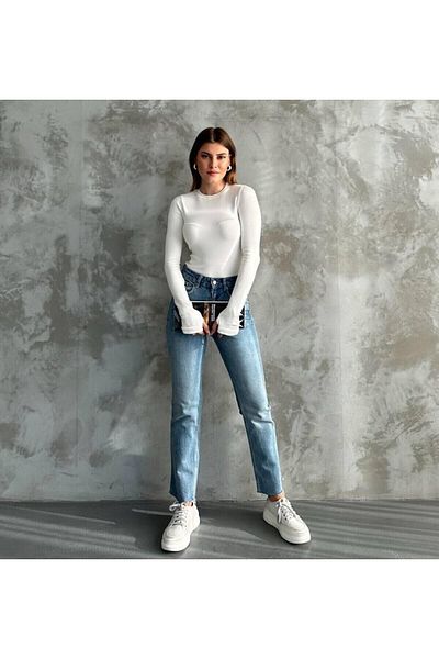 peri tower Premium Quality Oysh Fabric Finger Fit Ecru Crew Neck Long Sleeve Body