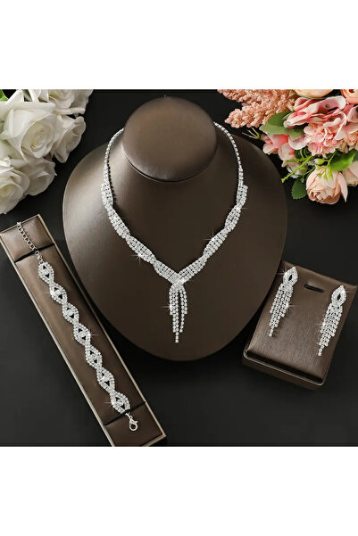 iyzi Tassel Taki Set with Cock Stone for Women: Necklace, Earrings, Bracelet