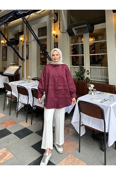 VOLT CLOTHİNG Cămașă hijab cu nasturi aurii cu mâneci pentru femei