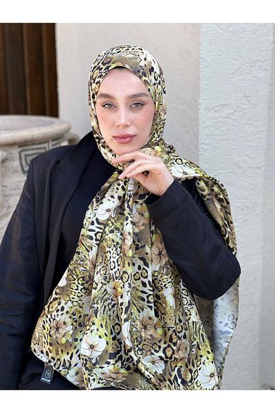 Modakaşmir شال من نسيج التويل بنمط الفلور