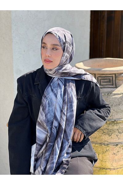Modakaşmir Şal din twill cu model de marmură