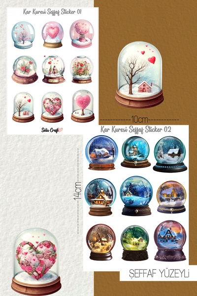SelisCraft Kar Küresi Temalı Şeffaf Sticker Seti 01-02 Ajanda Planlayıcı Bull...