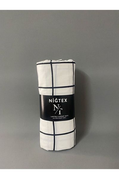 Pamuku White Striped Extra Large Elastic Bed Sheet Set (+2 Pillow Cases)